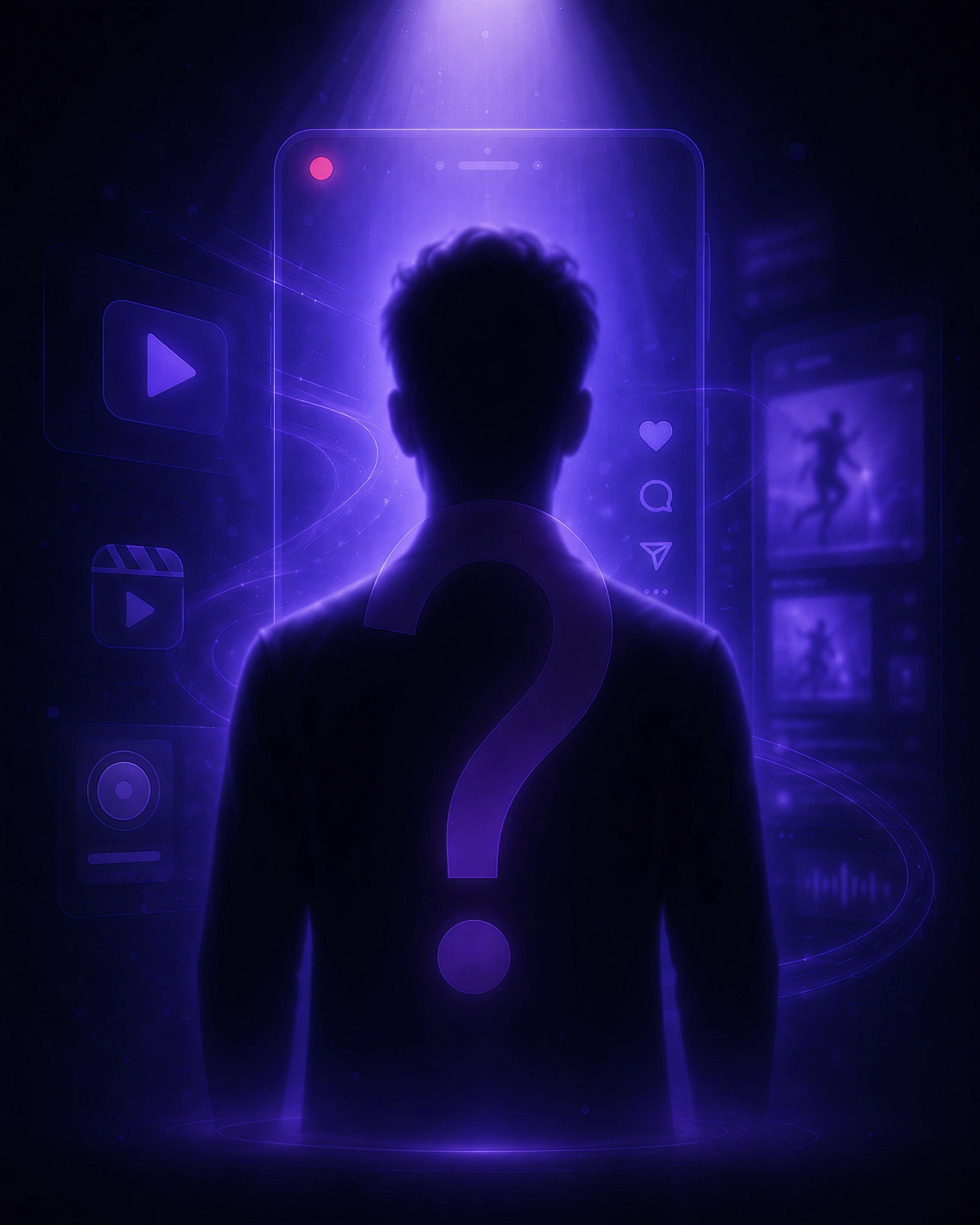 A cinematic dark Hall of Fame slot for Short Video Instructor with a silhouette inside a vertical phone frame with reels icons.